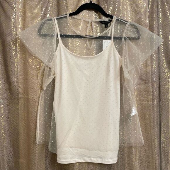 Banana Republic Pale Pink Mesh Overlay Polka Dot Camisole Blouse Top Small NWT - Picture 1 of 6
